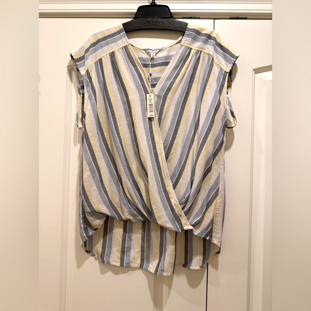 NWT-Max Studio Blue,Yellow and White Striped Blouse